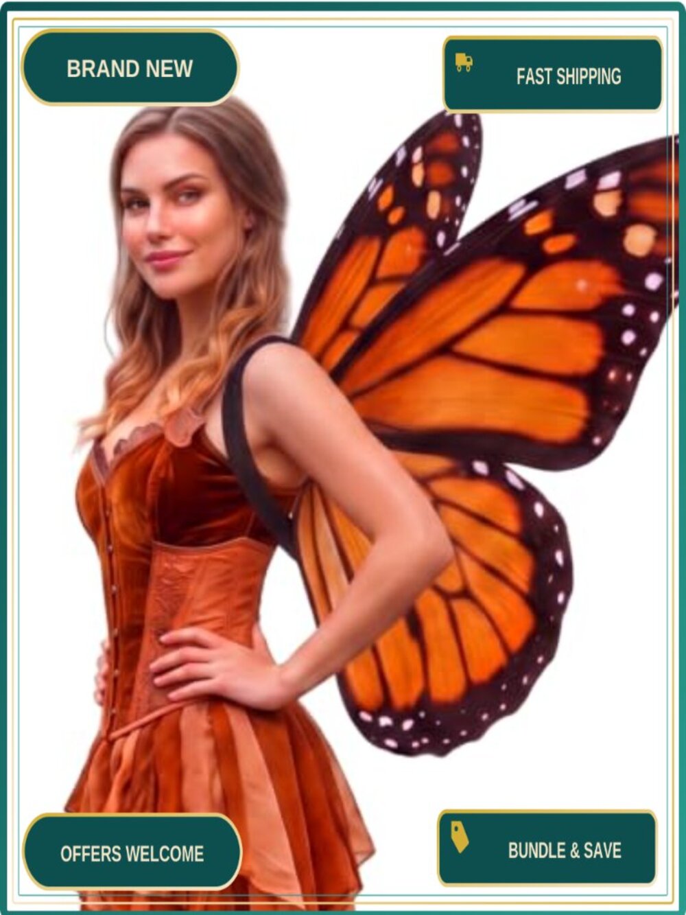 Monarch Butterfly Wings Costume Oversized Double Sided Adjustable Halloween